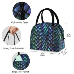 ZzWwR 3d Magic Dragon Scales Reusable Lunch Tote Bag with Front Pocket Zipper Closure Insulated Thermal Cooler Container Bag Work Picnic Travel Beach Fishing