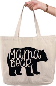mama bear silhouette family mom mother wilderness nature natural canvas tote bag funny gift