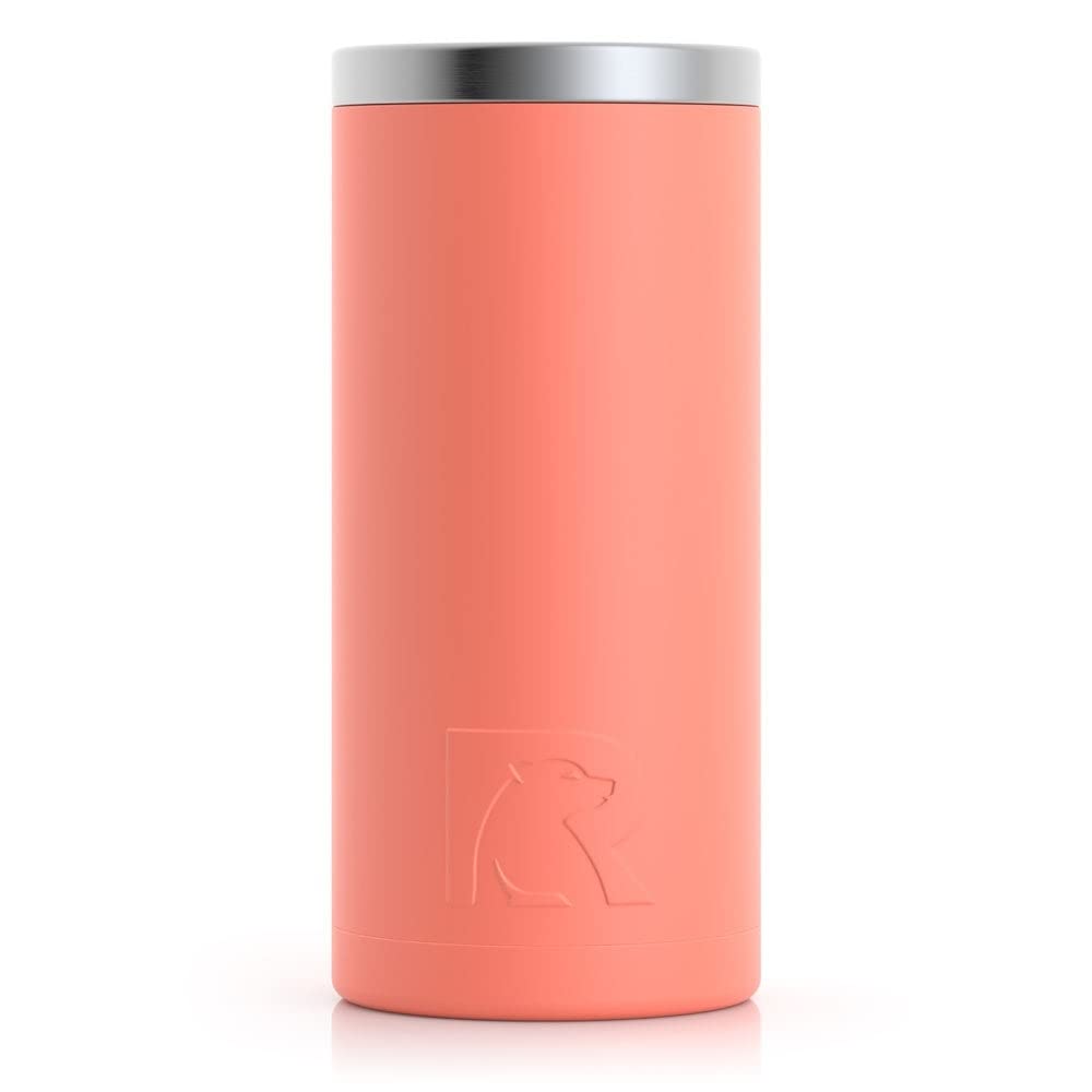 RTIC Skinny Can Cooler, Fits all 12oz Slim Cans, Coral, Insulated Stainless Steel, Sweat-Proof, Keeps Cold Longer