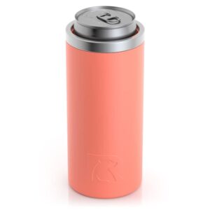 RTIC Skinny Can Cooler, Fits all 12oz Slim Cans, Coral, Insulated Stainless Steel, Sweat-Proof, Keeps Cold Longer