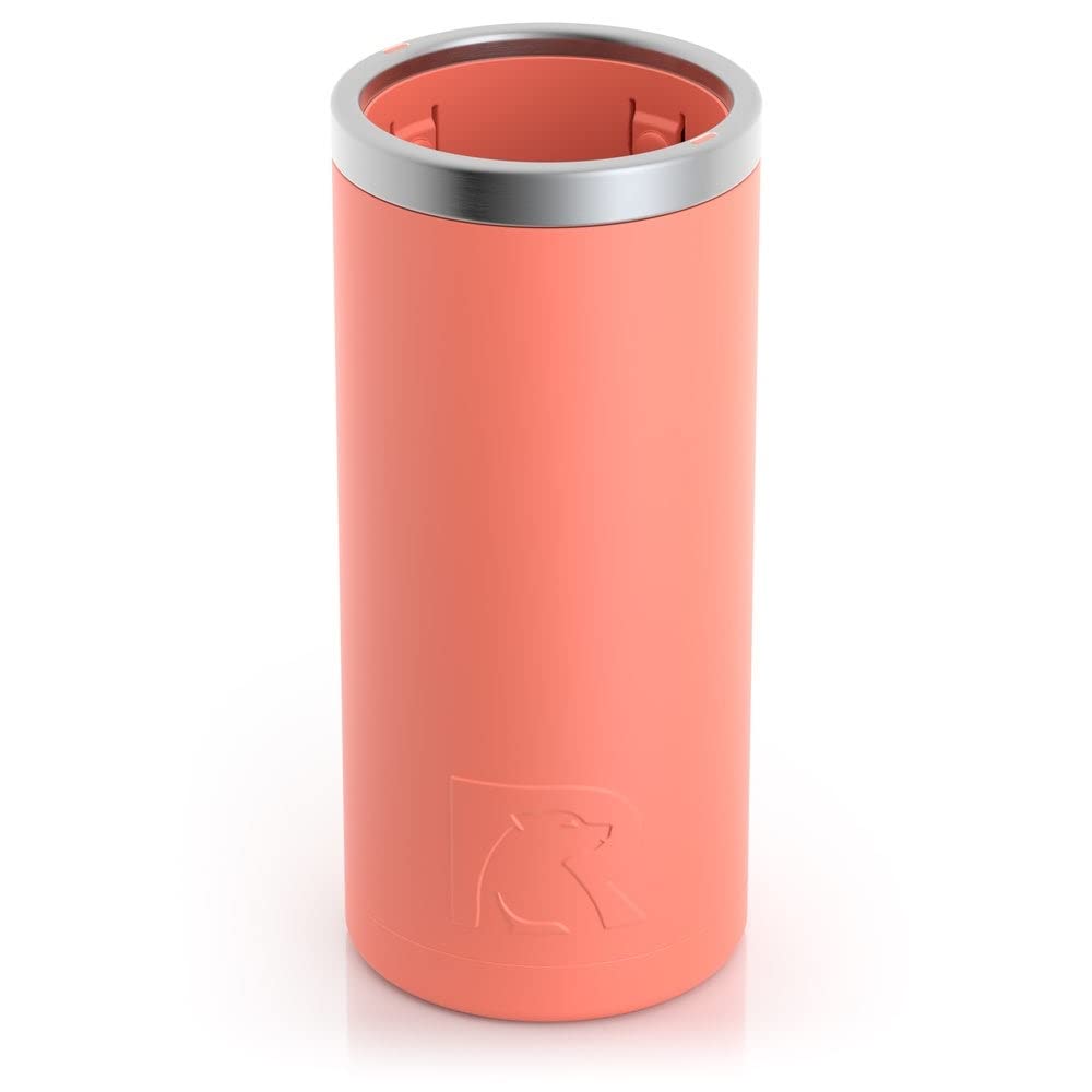 RTIC Skinny Can Cooler, Fits all 12oz Slim Cans, Coral, Insulated Stainless Steel, Sweat-Proof, Keeps Cold Longer