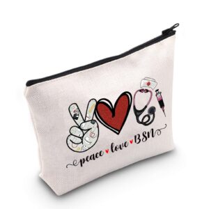 pofull bsn nurse graduation gift bsn degree nursing school gift peace love bsn cosmetic bag happy nurse day gift (peace love bsn bag)