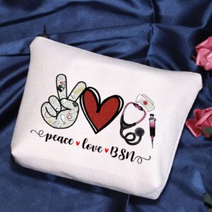 POFULL BSN Nurse Graduation Gift BSN Degree Nursing School Gift Peace Love BSN Cosmetic Bag Happy Nurse Day Gift (peace love BSN bag)