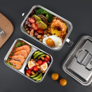 Stainless Steel Bento Lunch Box Salad Sandwich Pasta Bento Containers 2 Tier Leak Proof with Clip Locks Perfect for Freezer-Safe/Leakproof Meal Prep/Snack Container for Adults