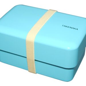 TAKENAKA Bento Nibble Box, Eco-Friendly Lunch Box Made in Japan, BPA and Reed Free, 100% Recycle Plastic Bottle Use, Microwave and Dishwasher Safe, Bento Box (Blue Ice *Band: Cream)