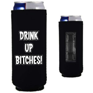 Drink Up Bitches Magnetic Slim Can Coolie (2 Pack, Black)