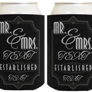 Engagement Party Favor For Women Mr & Mrs Custom Name and Established Date 2-Pack Personalized Can Coolie Drink Coolers Coolies Black