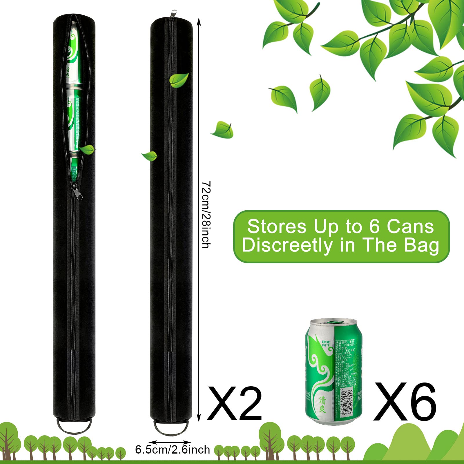 2 Pieces 6-Can Insulated Cooler Sleeve Beer Cooler Tube Black Insulated Beer Hold Golf Bag Insulated Beer Cooler for Golfing, Beach Days, Picnic, Traveling and More (Simple Style)