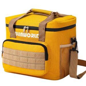 blinworld insulated lunch bag,leakproof large lunch cooler bag for adult men women to work, picnic(15l), 10.24" x 7.87" x 11.42", (yellow or gray)