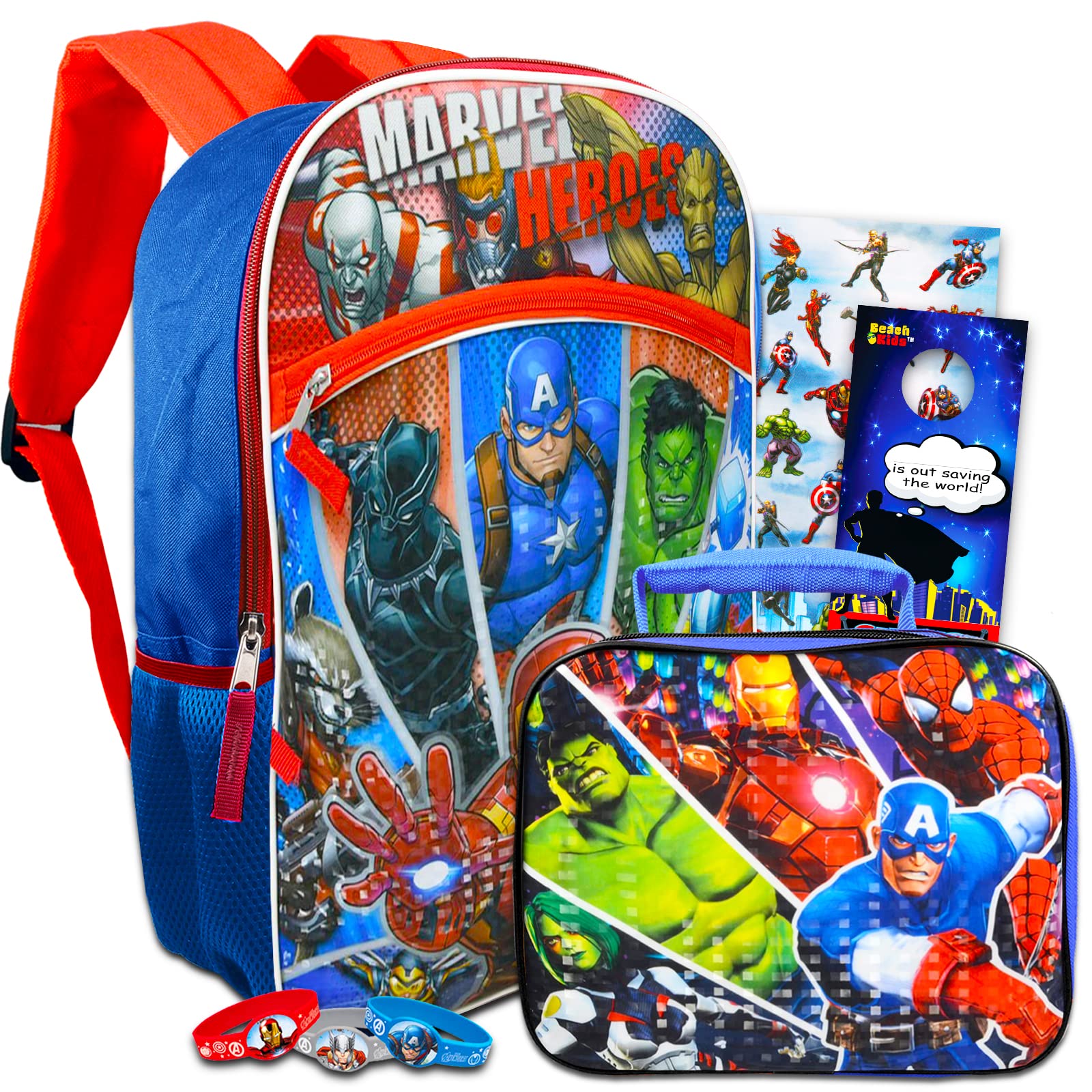 Avengers Backpack with Lunch Box Set - Avengers Backpack for Boys 8-12 Bundle with Avengers Backpack, Avengers Lunch Box, Stickers, More | Avengers School Backpack