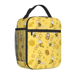 gtqiotk bee lunch box insulated reusable yellow lunch bag for teen girls women portable thermal leakproof cute lunchbox tote cooler bags container for kids school office