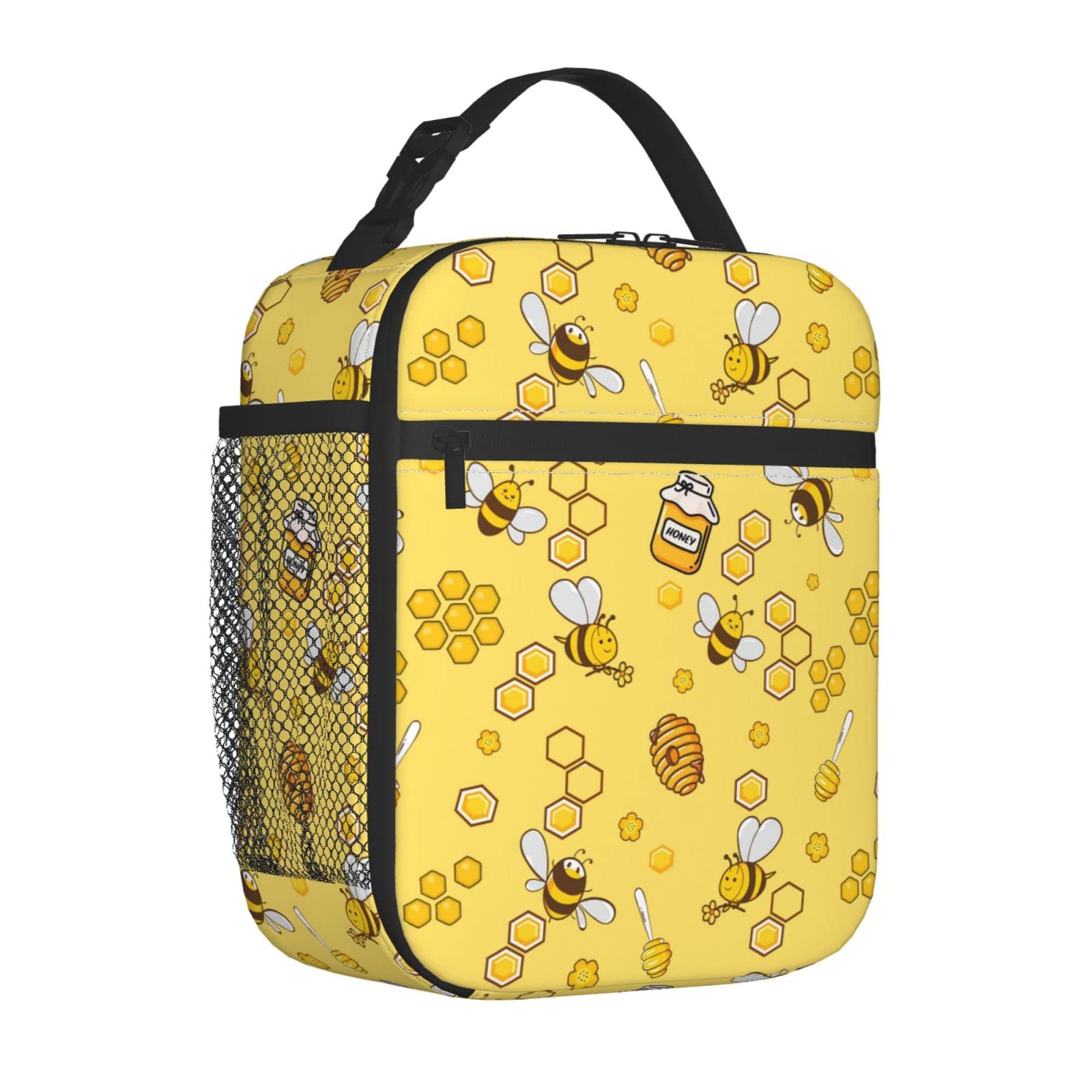 GTQIOTK Bee Lunch Box Insulated Reusable Yellow Lunch Bag for Teen Girls Women Portable Thermal Leakproof Cute Lunchbox Tote Cooler Bags Container for Kids School Office