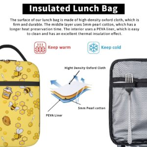 GTQIOTK Bee Lunch Box Insulated Reusable Yellow Lunch Bag for Teen Girls Women Portable Thermal Leakproof Cute Lunchbox Tote Cooler Bags Container for Kids School Office