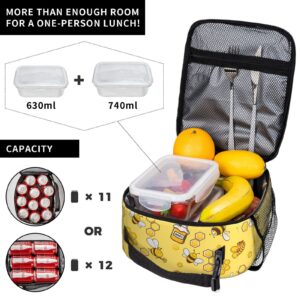 GTQIOTK Bee Lunch Box Insulated Reusable Yellow Lunch Bag for Teen Girls Women Portable Thermal Leakproof Cute Lunchbox Tote Cooler Bags Container for Kids School Office