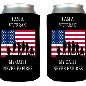 Military Veteran Oath Collapsible Beer Can Bottle Beverage Cooler Sleeves 2 Pack Gift Set