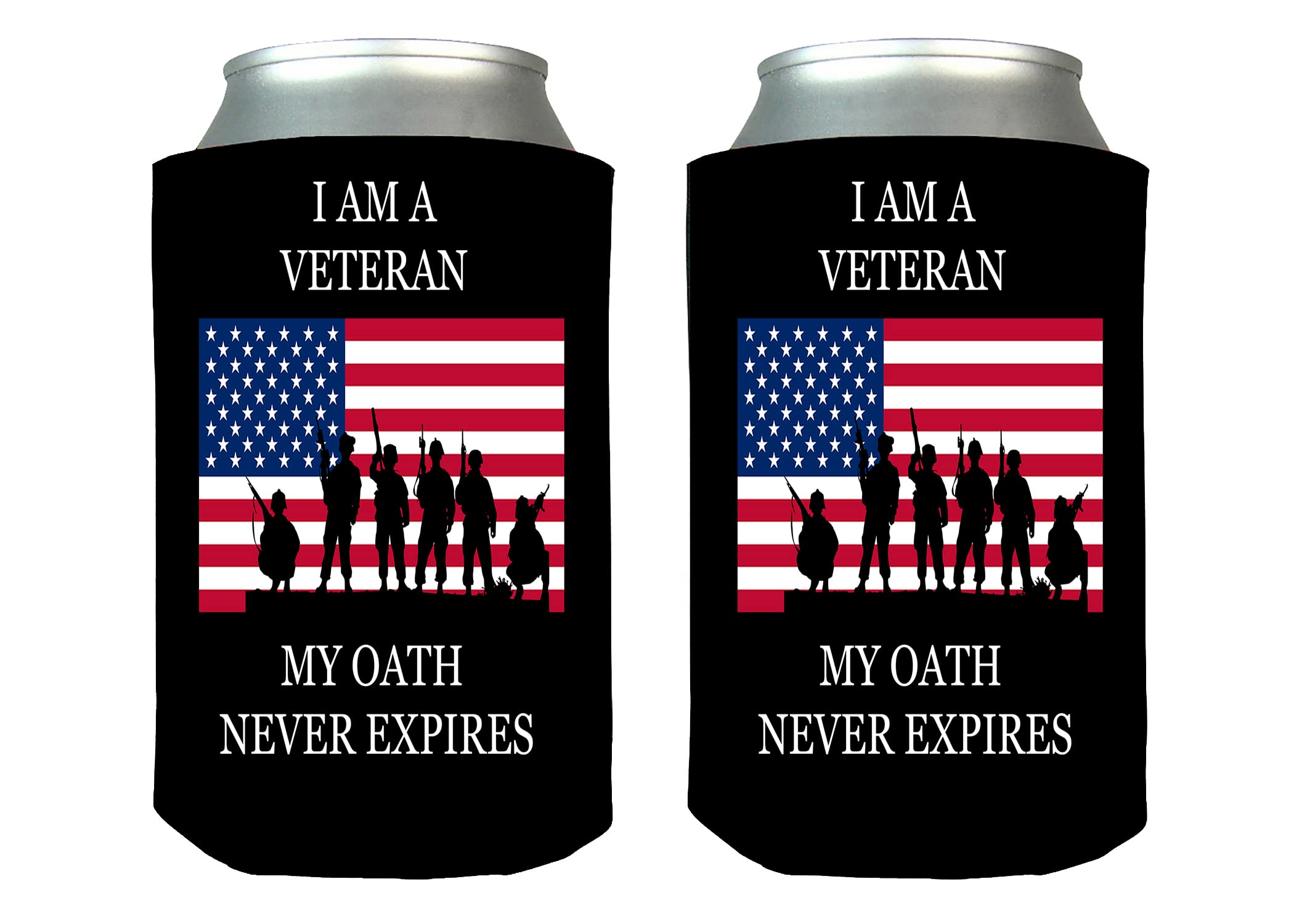 Military Veteran Oath Collapsible Beer Can Bottle Beverage Cooler Sleeves 2 Pack Gift Set