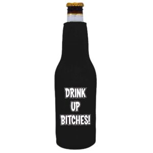 drink up bitches beer bottle coolie (1, black)