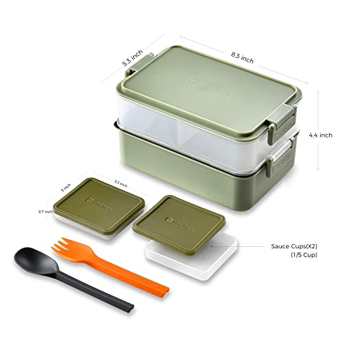 linoroso 2 PCS Stackable Bento Box Adult Lunch Box | Meet All You On-the-Go Needs for Food, Salad and Snack Box, Premium Bento Lunch Box for Adults Include Utensil Set, Dressing Containers