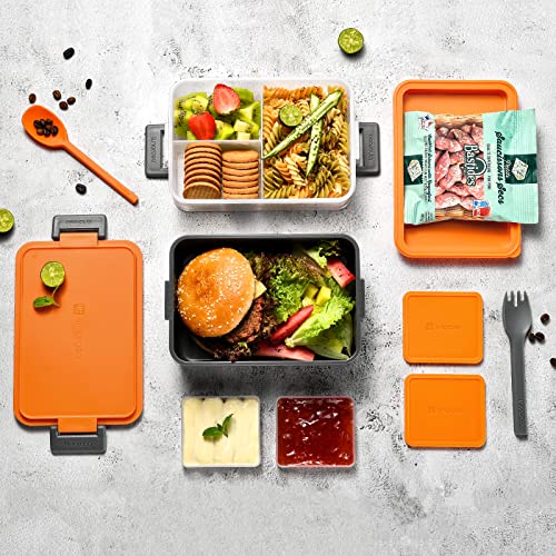 linoroso 2 PCS Stackable Bento Box Adult Lunch Box | Meet All You On-the-Go Needs for Food, Salad and Snack Box, Premium Bento Lunch Box for Adults Include Utensil Set, Dressing Containers