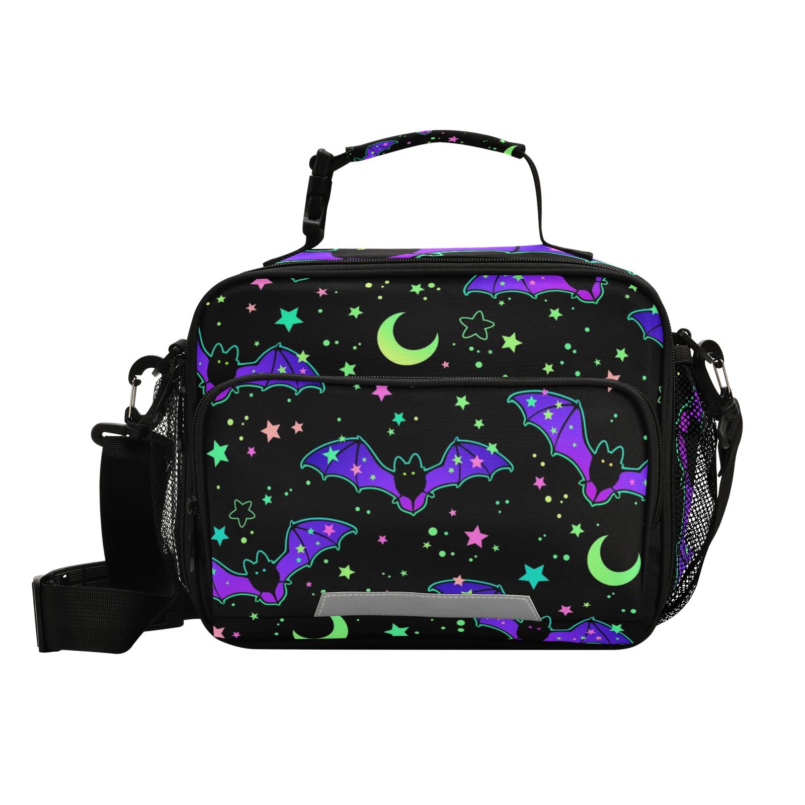 Glaphy Halloween Bats Moon Stars Lunch Bag Cooler Lunch Box Insulated Lunch Tote Bag Food Container for Men Women Kids