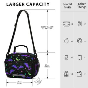 Glaphy Halloween Bats Moon Stars Lunch Bag Cooler Lunch Box Insulated Lunch Tote Bag Food Container for Men Women Kids