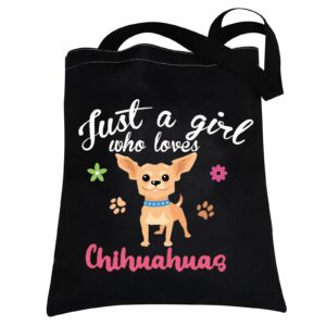 cmnim chihuahua gifts chihuahua lover gifts just a girl who loves chihuahuas canvas tote bag reusable bag (chihuahua tote bag)