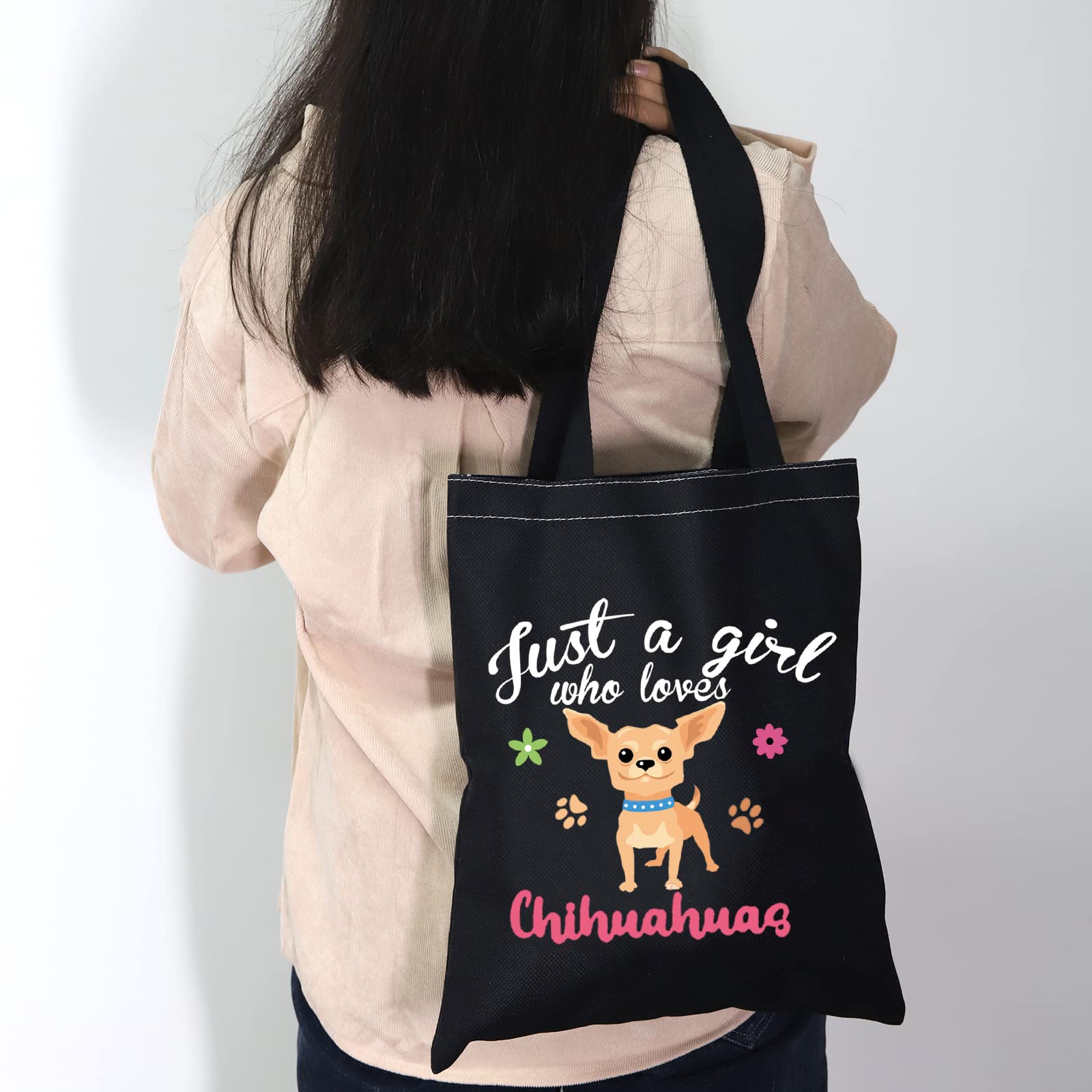 CMNIM Chihuahua Gifts Chihuahua Lover Gifts Just a Girl Who Loves Chihuahuas Canvas Tote Bag Reusable Bag (Chihuahua Tote Bag)