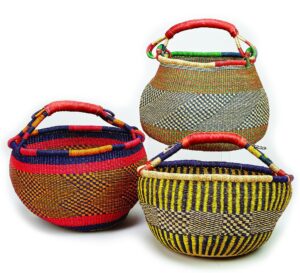 basket bolga market shopping tote (ghana) straw w/ leather handle one of assorted