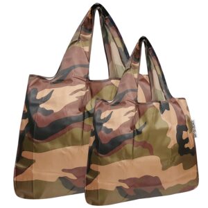 allydrew large & small foldable tote nylon reusable grocery bags, set of 2, camo