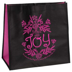 divinity boutique filled with joy 12 x 12 inch reusable eco-friendly tote bag, black/hot pink, pack of 2