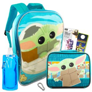 baby yoda backpack and lunch box set - star wars school supplies bundle with grogu backpack and insulated lunch bag plus mandalorian decal, water bottle, and more (mandalorian backpack for boys)