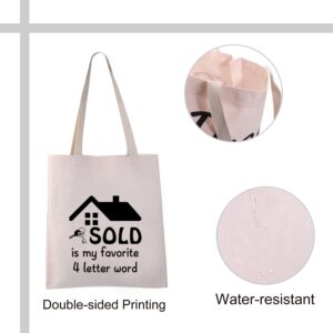 VAMSII Real Estate Agent Tote Bag Sold is My Favorite 4 Letter Word Real Estate Gift Bag Realtor Gifts for Agent Shoulder Bag (SOLD is my favorite 4 letter word)