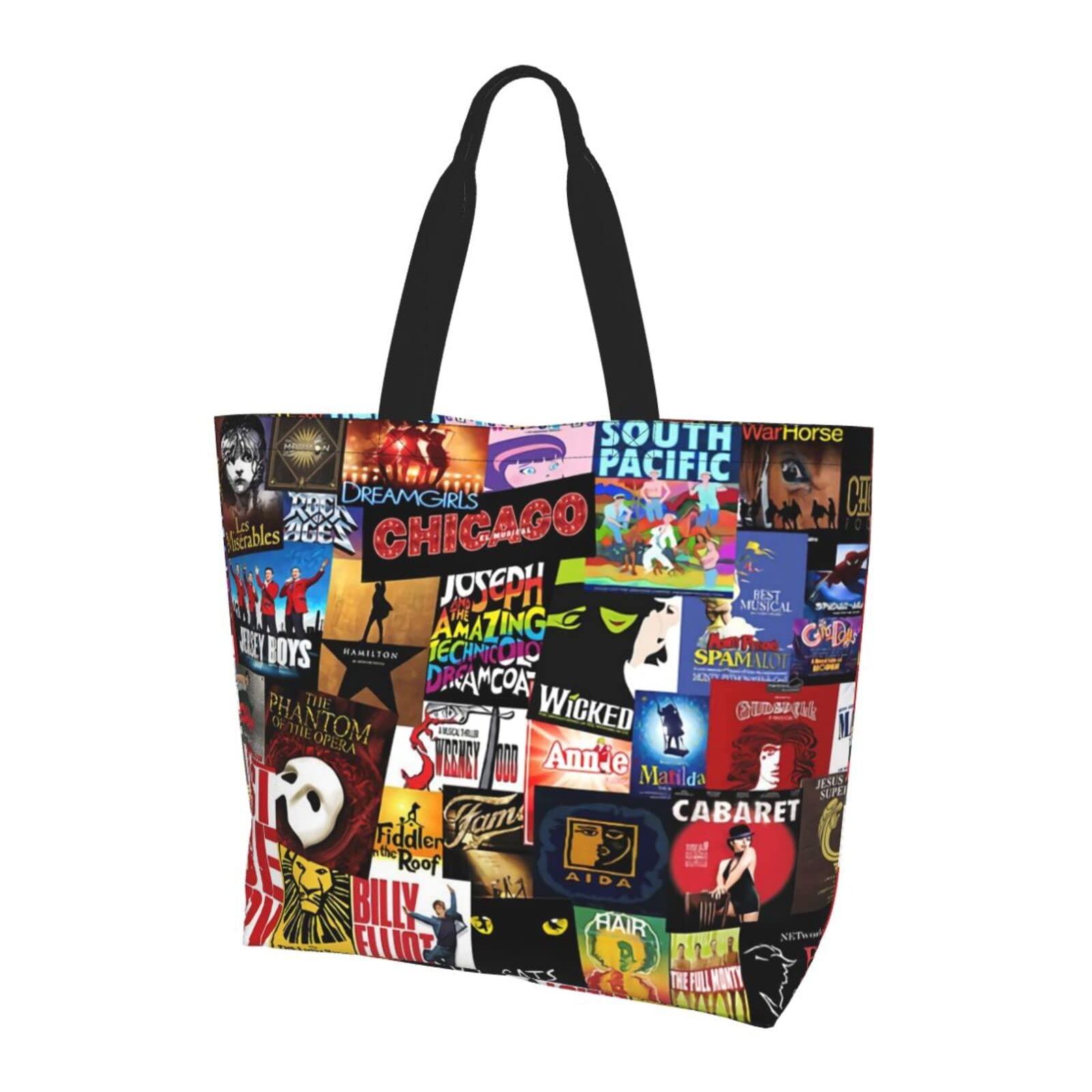 Ftuiylu Broadway Movie musical Canvas Tote Bag Women Kitchen Reusable Grocery Bags Canvas Shopping Bag Beach Bags Shoulder Bag for Outdoor