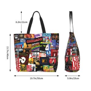 Ftuiylu Broadway Movie musical Canvas Tote Bag Women Kitchen Reusable Grocery Bags Canvas Shopping Bag Beach Bags Shoulder Bag for Outdoor