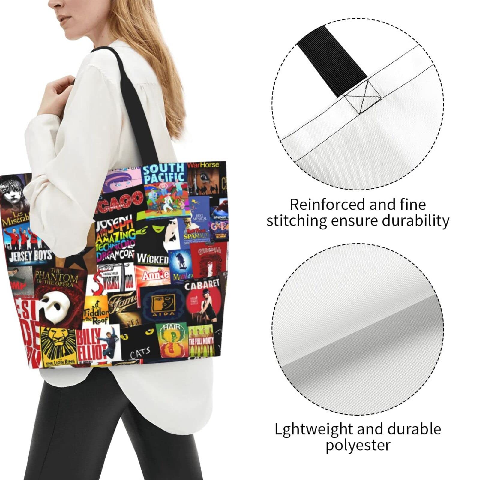 Ftuiylu Broadway Movie musical Canvas Tote Bag Women Kitchen Reusable Grocery Bags Canvas Shopping Bag Beach Bags Shoulder Bag for Outdoor