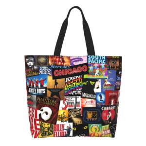 Ftuiylu Broadway Movie musical Canvas Tote Bag Women Kitchen Reusable Grocery Bags Canvas Shopping Bag Beach Bags Shoulder Bag for Outdoor