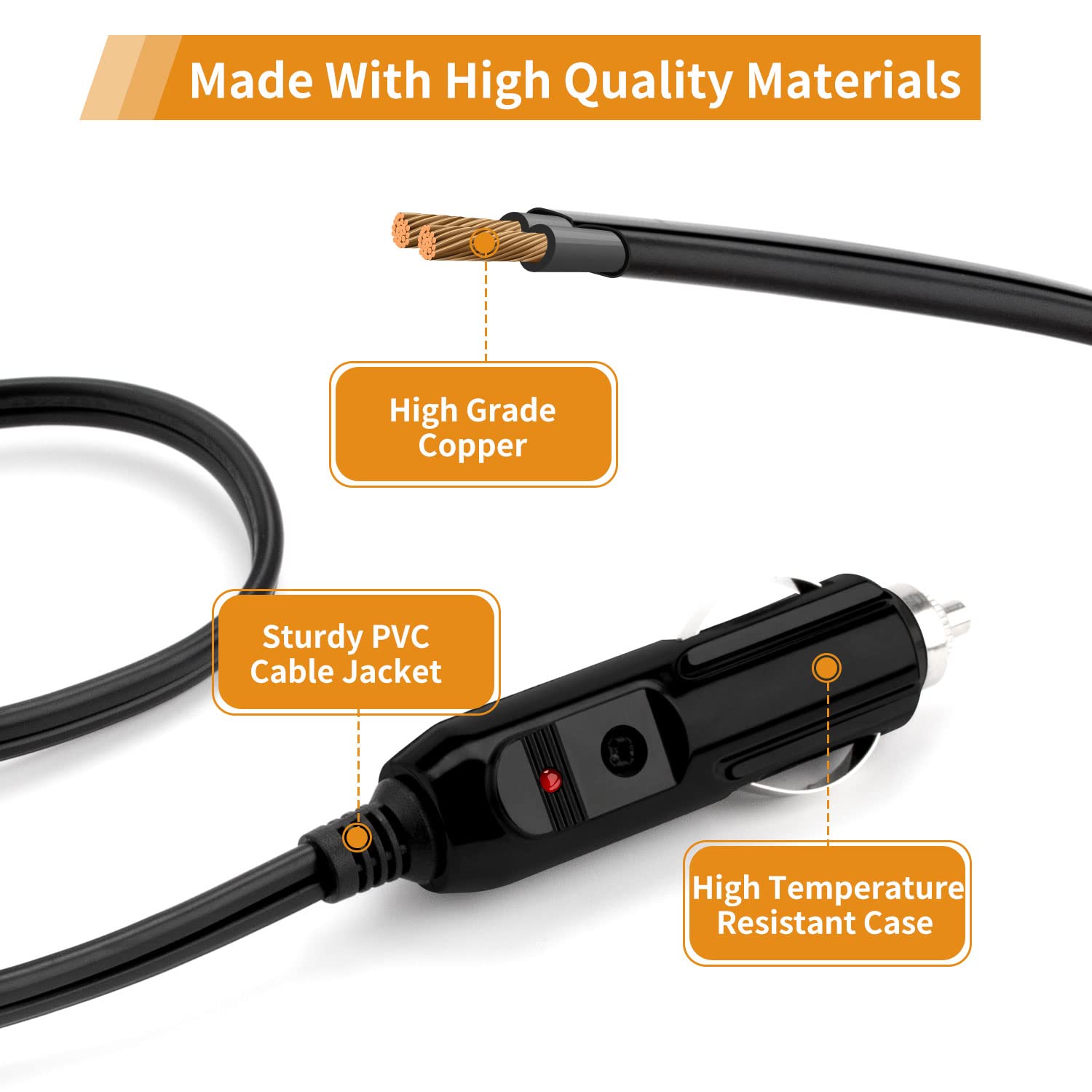 Aotto 12V 24V 110V 3-in-1 Portable Oven Food Warmer Vehicle Plug Power Cable, 12V 24V Cigarette Lighter Power Supply Cable, DC 5.5 x 2.1mm Car Charger Connector Cord, Black