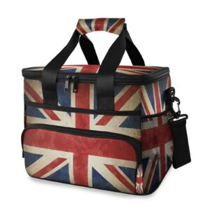 vintage uk britain flag picnic lunch bag for women men, waterproof cooler lunch tote bag large retro union jack insulated lunch box organizer with shoulder strap for office work travel camping