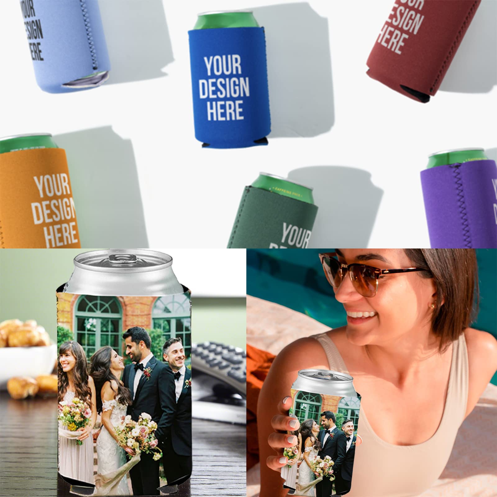 Custom Can Cooler Personalized Cup Sleeves with Photo Logo Bottles Beer Holder for Wedding Birthday Party - Custom1