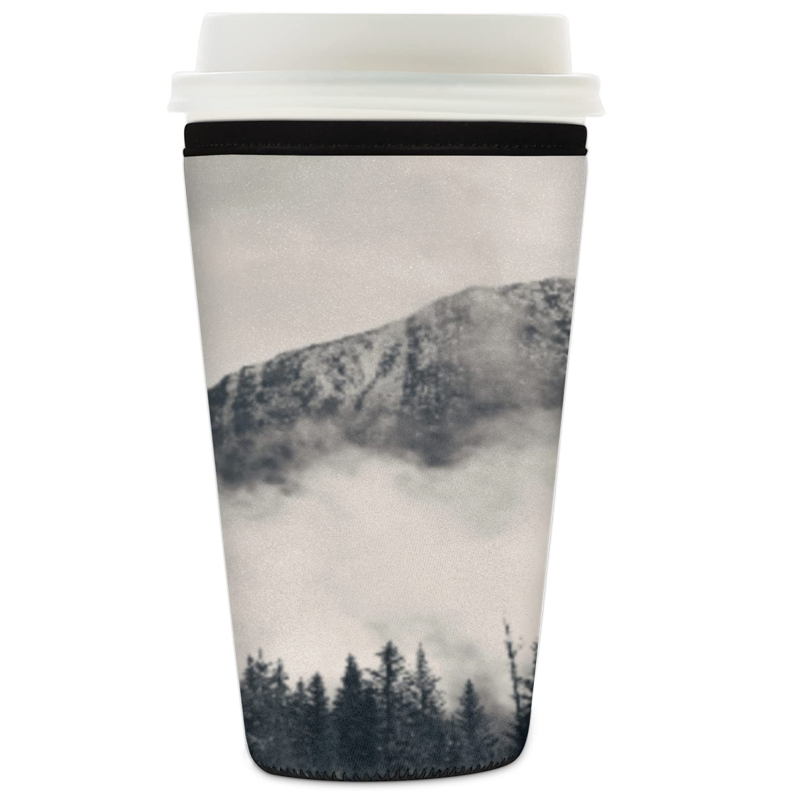 Iced Coffee Sleeve Foggy Mountain, Forest Tree Reusable Neoprene Insulated Sleeves Cup Cover Holder for Cold Drinks Beverages 22oz - 24oz