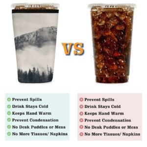 Iced Coffee Sleeve Foggy Mountain, Forest Tree Reusable Neoprene Insulated Sleeves Cup Cover Holder for Cold Drinks Beverages 22oz - 24oz