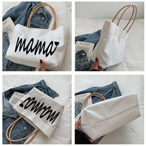 D DASAWAN Canvas Mama Tote Bag - Reusable Grocery Mom Bag for Mother’s Day Gifts,Mom Birthday Presents,Shopping,Travel