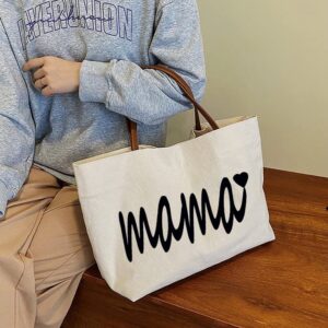 D DASAWAN Canvas Mama Tote Bag - Reusable Grocery Mom Bag for Mother’s Day Gifts,Mom Birthday Presents,Shopping,Travel