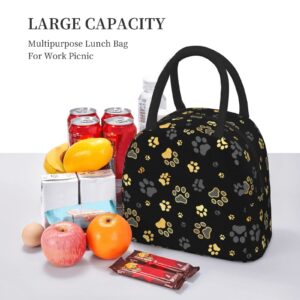 Niuyoif Gold Dog Paw Print Lunch Box Reusable Insulated Waterproof Lunch Bag Cooler Tote Box With Pocket Zipper Closure For Women Men Work/Travel/Picnic