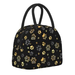 Niuyoif Gold Dog Paw Print Lunch Box Reusable Insulated Waterproof Lunch Bag Cooler Tote Box With Pocket Zipper Closure For Women Men Work/Travel/Picnic