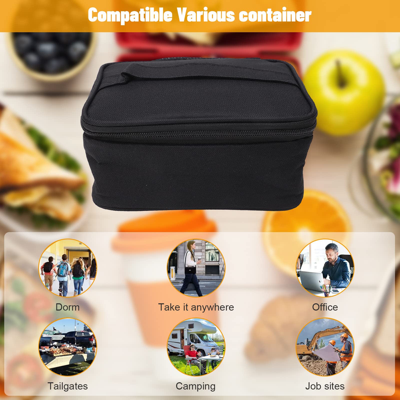 Food Warmer Electric Lunch Box with Wall Plug,Mini Portable Oven, Mini Personal Heated Lunch Box for Meals Reheating & Raw Food Cooking for Road Trip/Camping/Picnic/Family Gathering(Black)