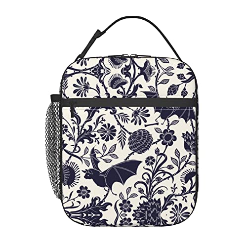 koikvs Halloween Bat Flower Insulated Lunch Box Bag Portable Lunch Tote For Women Men And Kids