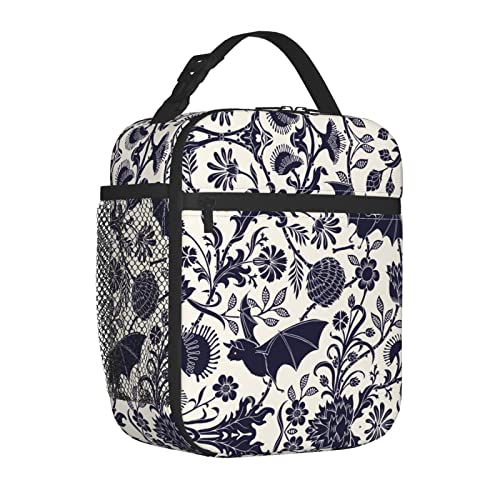 koikvs Halloween Bat Flower Insulated Lunch Box Bag Portable Lunch Tote For Women Men And Kids
