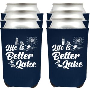 life is better at the lake can coolie can sleeve cooler insulated drink coozies soda beer hugger coolies (navy, 12 pk)