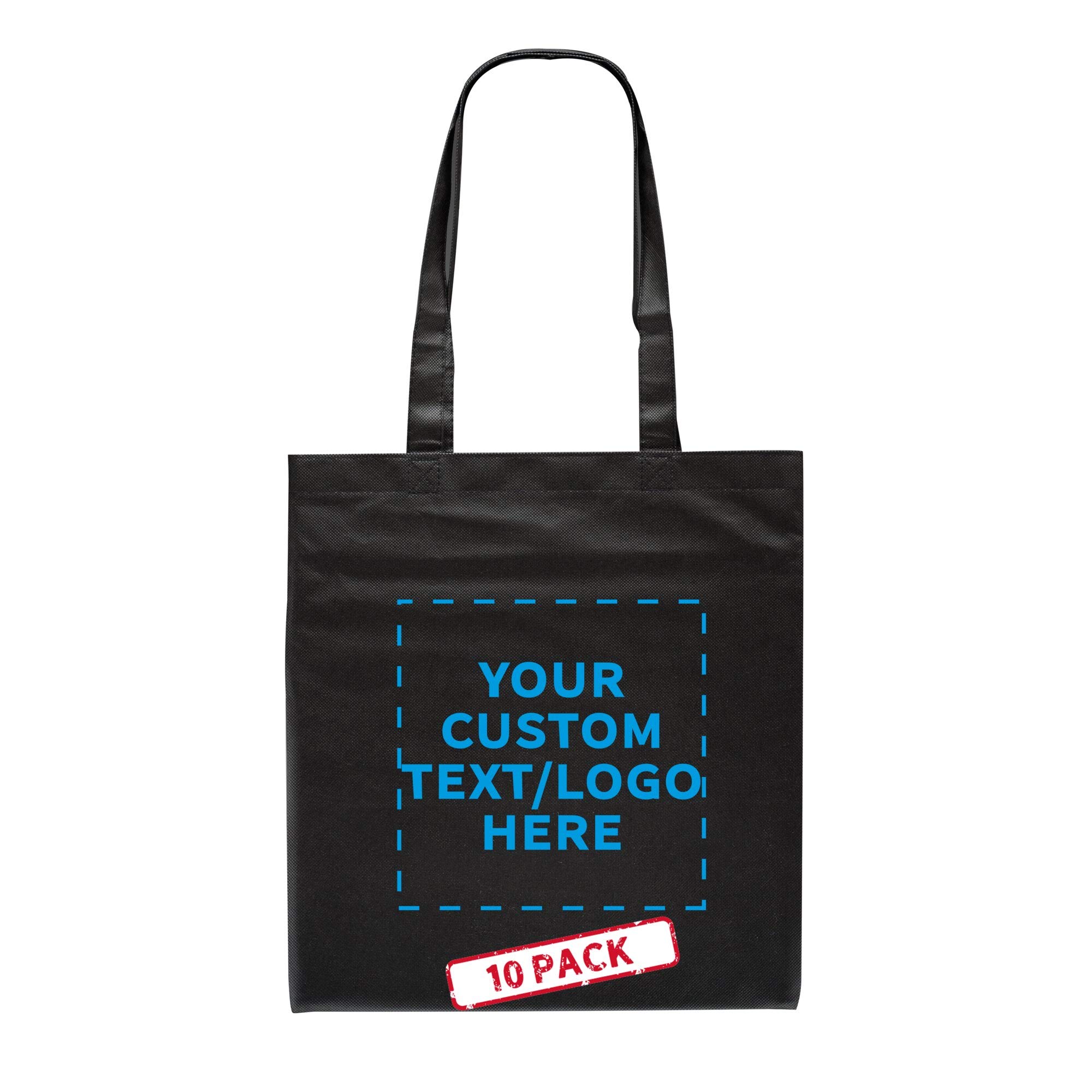 Tote Bags - Non-Woven Bag Totes - 10 pack - Customizable Text, Logo - Reusable Polypropylene Cloth Fabric - Black